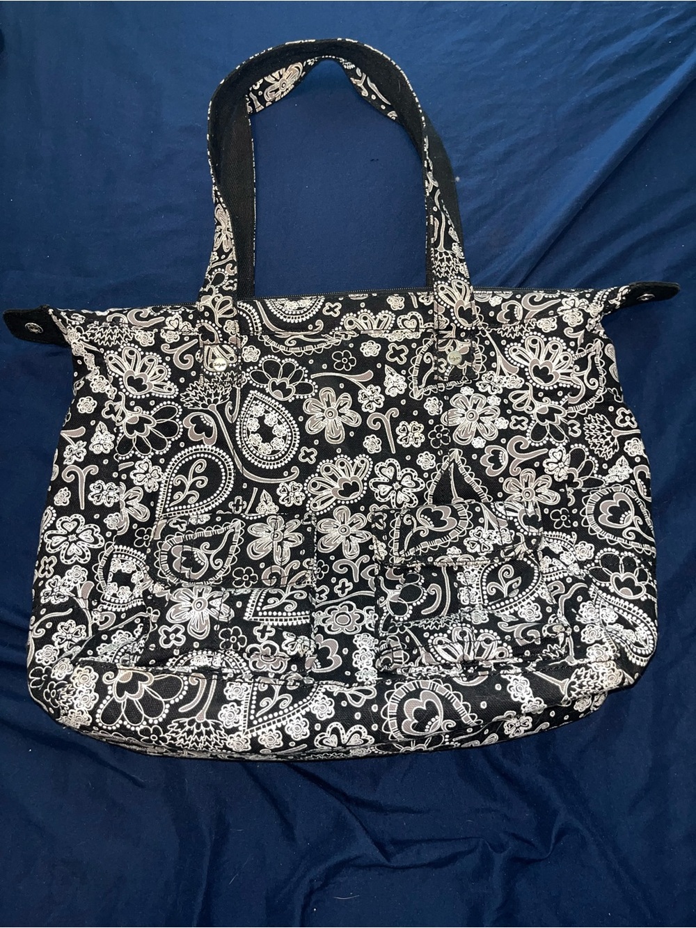 Vera Bradley Black and White Paisley Quilted Shoulder Tote
